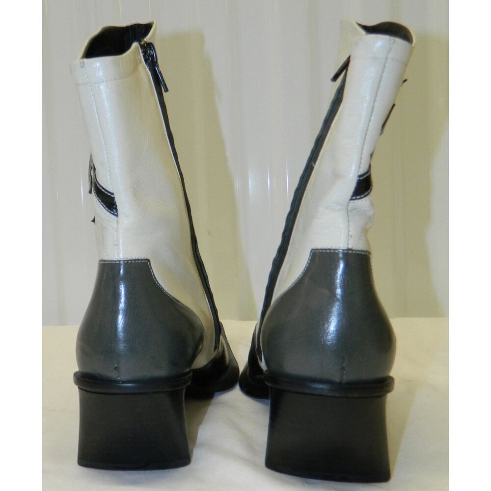 Vtg Goffredo Fantini Boots Sz 7 Black White Leather Ankle Boots Floral Appliqué - Picture 4 of 16